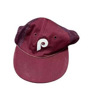 Vintage Philadelphia Phillies SnapBack Mesh Hat Rope 90s Maroon
